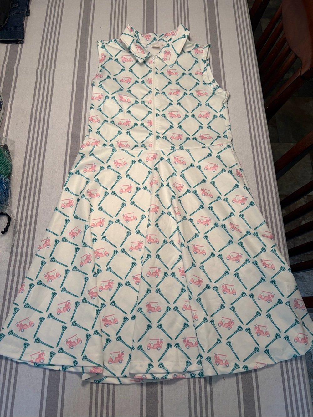 Sleeveless white  Fit-and-Flare Dress with Pink  Print